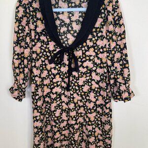 ASOS Design Black Floral Print Mini Dress with Collar